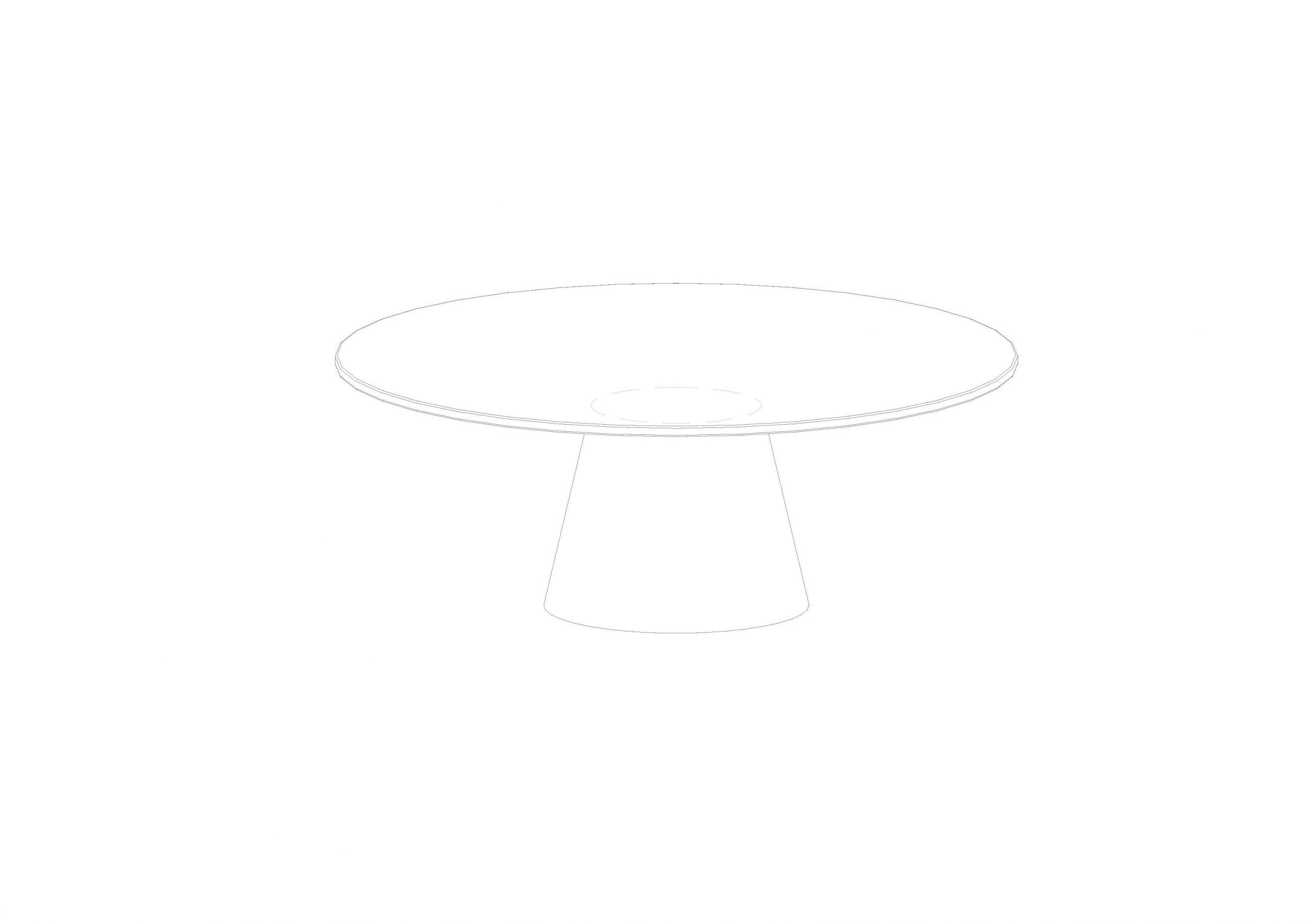 Diseño del plano del proyecto Mesa ES CODOLAR de KLARQ donde un circulo y un cono truncado forman la mesa con líneas simples.