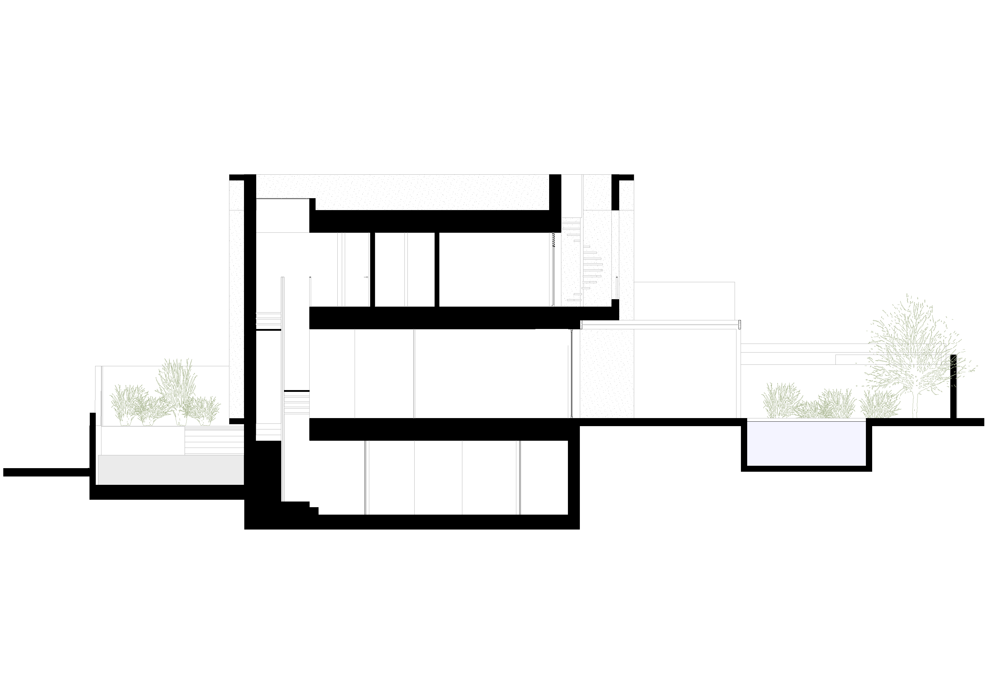 Plano arquitectónico del proyecto de vivienda de bajo consumo energético plurifamiliar de cuatro plantas de KLARQ.